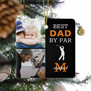 Best Dad By Par Photo Monogram  Ceramic Ornament