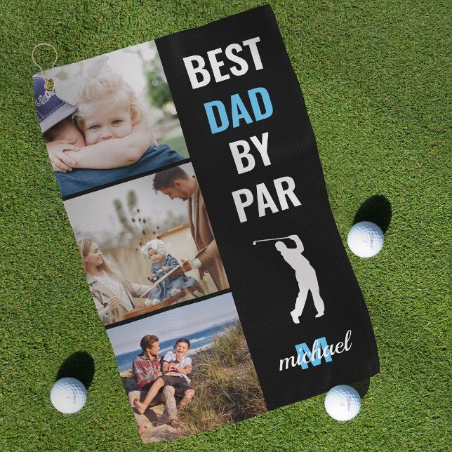 Best Dad By Par Photo Monogram Fathers Day Gift Golf Towel (Creator Uploaded)