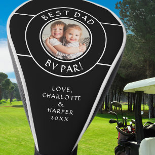 Best Dad By Par Photo Template Black & White Cute Golf Head Cover