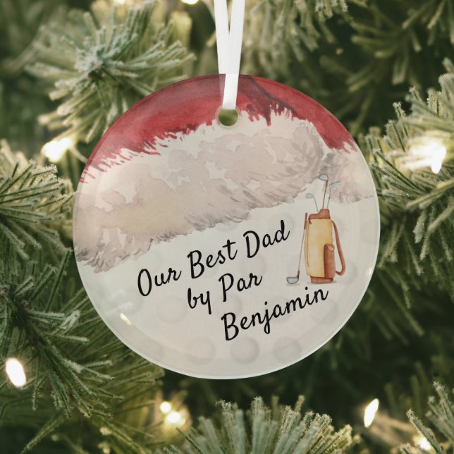 Best Dad by ParChristmas Golf Clubs Santa Hat Glass Tree Decoration (Insitu)