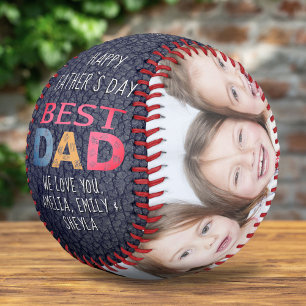 Best Dad Colourful Typography Leather Print Photo Baseball