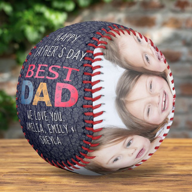 Best Dad Colourful Typography Leather Print Photo Baseball (Creator Uploaded)