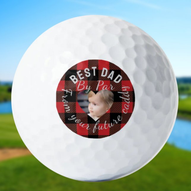 Best Dad Custom Kids Photo Red Buffalo Plaid Golf Balls (Creator Uploaded)