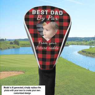 Best Dad Custom Kids Photo Red Buffalo Plaid Golf Head Cover