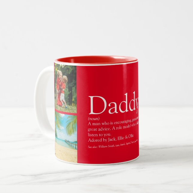 Best Dad Daddy Father Definition 4 Photo Fun Red Two-Tone Coffee Mug (Front Left)