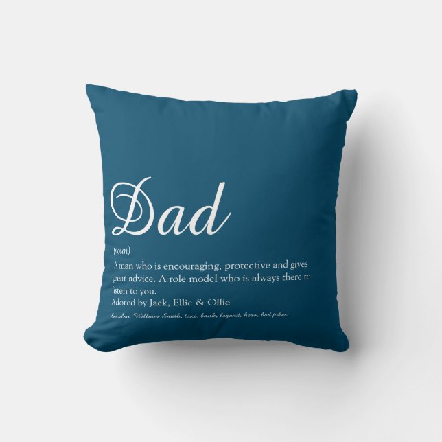 Best Dad, Daddy, Father Definition Script Blue Cushion (Front)