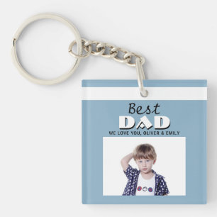 Best Dad Dusty Blue Photo Father`s Day Key Ring