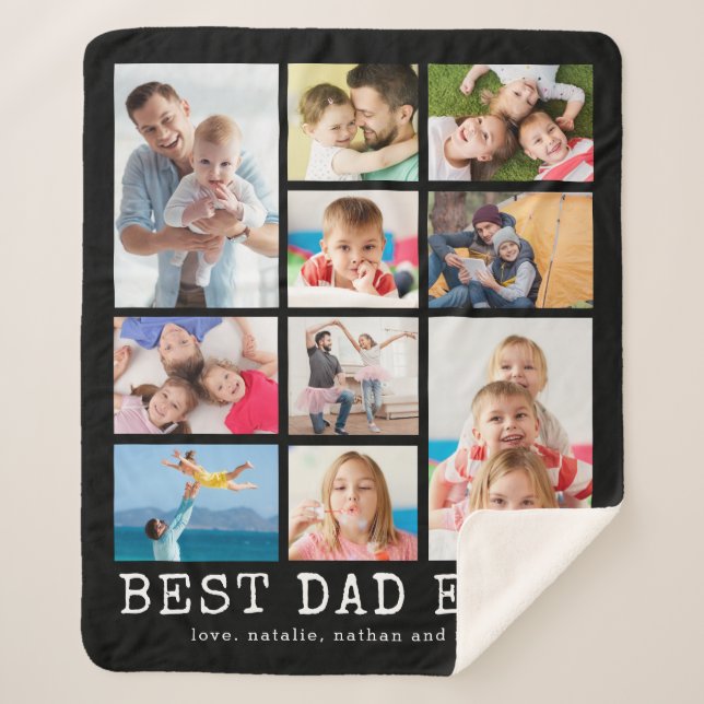 BEST DAD EVER 10 Photo Collage Your Colour Sherpa Blanket (Front)