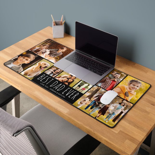 Best Dad Ever 15 Photo Collage Modern Custom Desk Mat (Office 2)