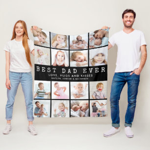 BEST DAD EVER 16 Photo Collage Black Fleece Blanket