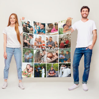 Best Dad Ever 16 Photo Collage Personalized Father Fleece Blanket