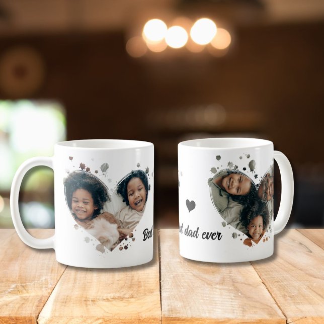 Best dad ever 2 custom heart photos Mug (Creator Uploaded)