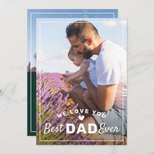 Best Dad Ever 2 Photo Classy Green Father's Day Holiday Card (Front/Back)