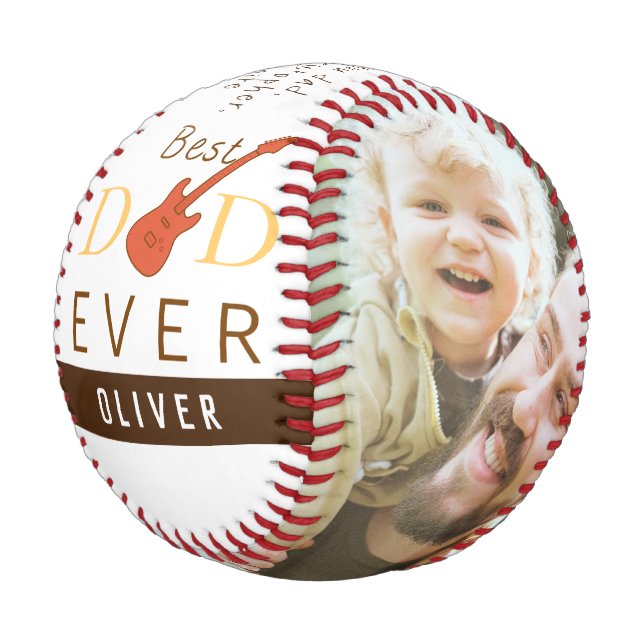 Best Dad Ever 2 Photos Script Modern Fathers Day Baseball (Angled)
