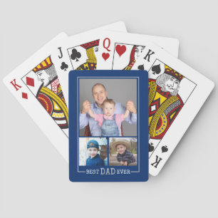 Best Dad Ever 3 Photo Collage Blue Playing Cards