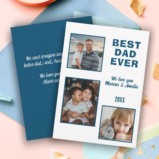 Best Dad Ever 3 Photo Collage Father's Day  Holiday Card (Creator Uploaded)