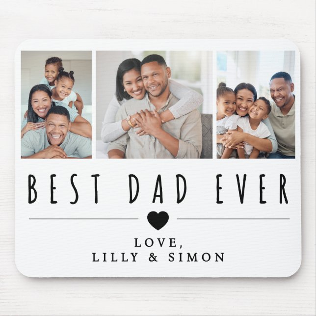 Best Dad Ever | 3 Photo Collage Grid Personalised  Mouse Pad (Front)