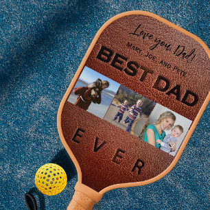 Best dad ever 3 photo collage typography pickleball paddle