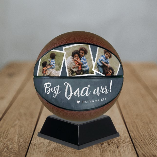 Best Dad Ever 3 Photo Fathers Day College Basketball (A great gift for dad with modern handwritten best dad ever script with 3 photo collage.)