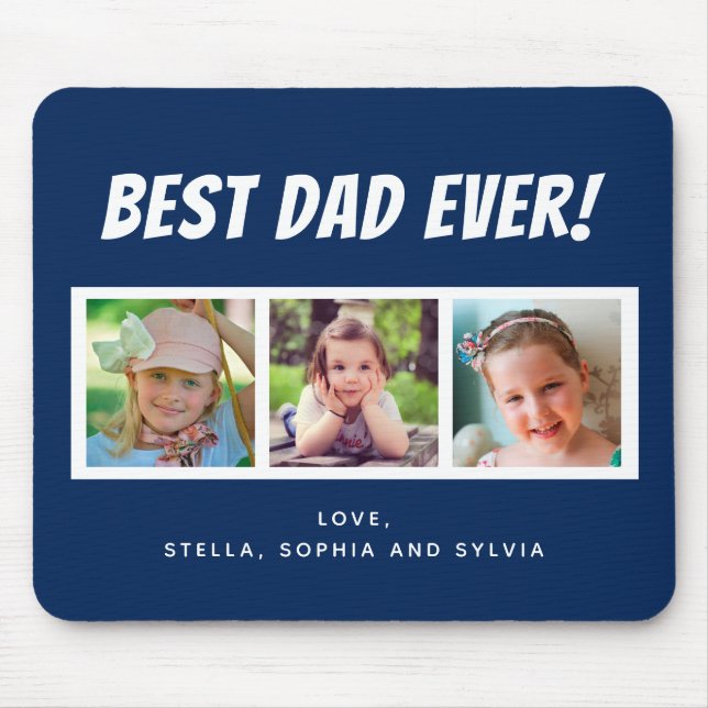 Best Dad Ever 3 Photos Dark Blue Mouse Pad (Front)
