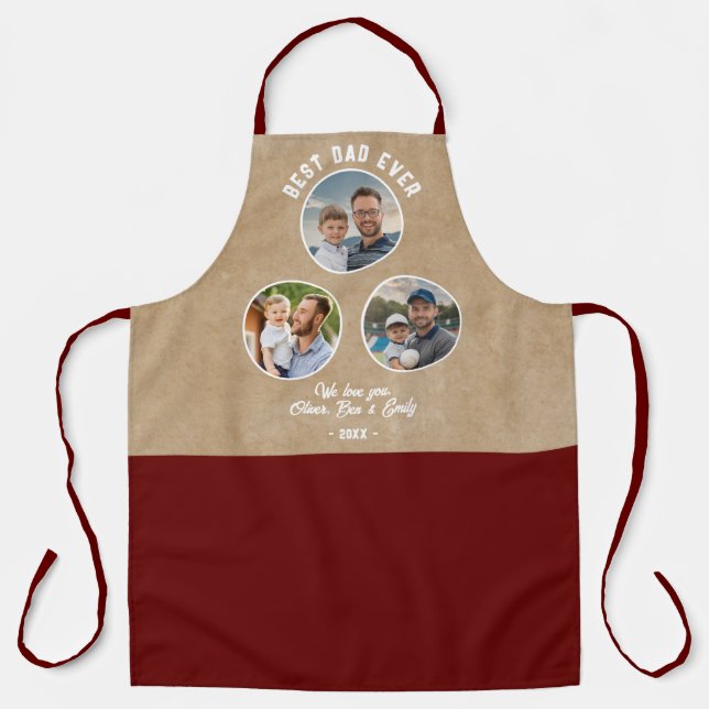 Best Dad Ever 3 Photos Father`s Day Keepsake Apron (Front)