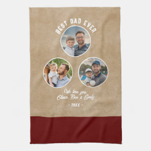Best Dad Ever 3 Photos Father`s Day Keepsake Tea Towel