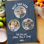 Best Dad Ever 3 Photos Father`s Day Keepsake Tea Towel<br><div class="desc">Best Dad Ever 3 Photos Father`s Day  kitchen towel. 3 pictures in a circle frame on a dark blue background. Add 3 photos,  text and year. A perfect kitchen gift and a sweet keepsake for Father`s Day for father or grandfather.</div>