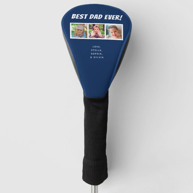 Best Dad Ever 3 Photos on Dark Blue Golf Head Cove Golf Head Cover (Front)