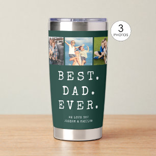 BEST DAD EVER 3 Photos Personalised Green Insulated Tumbler