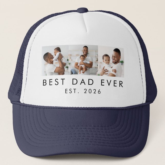 Best Dad Ever 3 Photos Trucker Hat (Front)