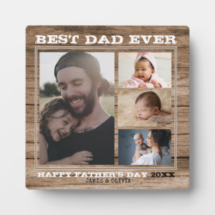 Best Dad Ever 4 Family Photo Collage Brown Wood Plaque