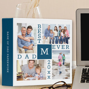 Best Dad Ever 4 Photo Collage Blue and White 3 Ring Binder