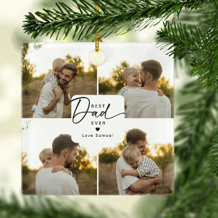 Best Dad Ever 4 Photo Collage Personalised Ceramic Ornament