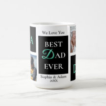Best Dad Ever 4 Photo Personalised Mug with Names