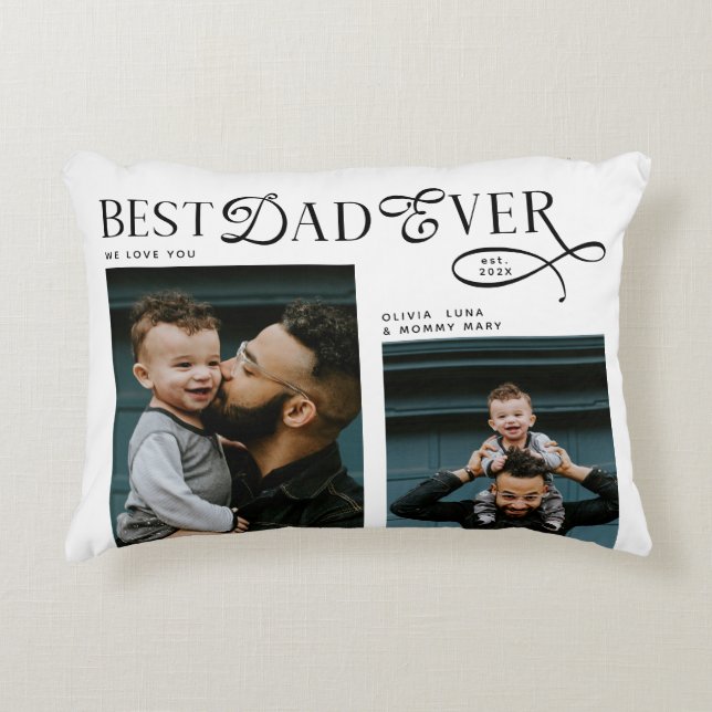  Best Dad Ever 4 Photos Modern Fathers Day Gifts Decorative Cushion (Front)