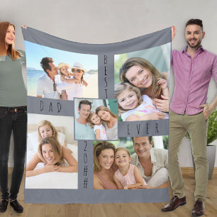 Best Dad Ever 5 Photo Collage Grey Fleece Blanket