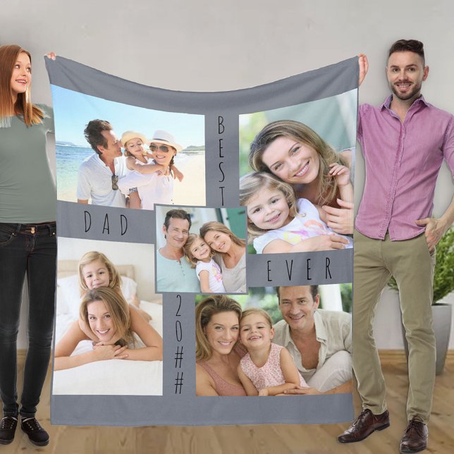 Best Dad Ever 5 Photo Collage Grey Fleece Blanket (Creator Uploaded)