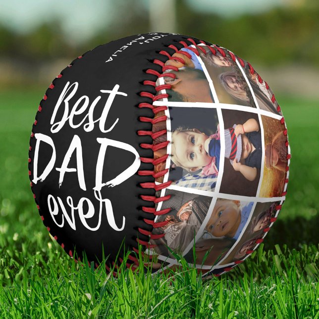 Best Dad Ever 6 Photo Collage Black Baseball (Creator Uploaded)