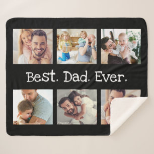 Best Dad Ever 6 Photo Collage in Black and White Sherpa Blanket