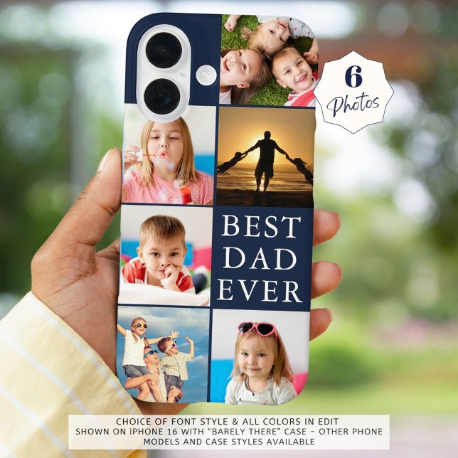 BEST DAD EVER 6 Photo Collage Navy Blue Case-Mate iPhone Case (Creator Uploaded)