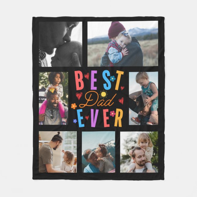 Best Dad Ever 7 Photo Collage Fleece Blanket (Front)