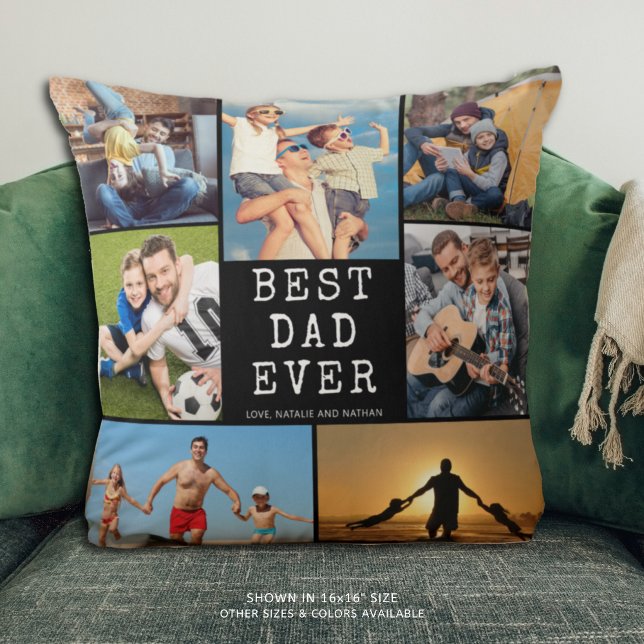 BEST DAD EVER 7 Photo Collage Your Colour Cushion (Creator Uploaded)