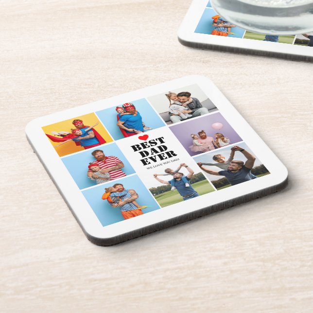 Best Dad Ever 8 Photo Collage Father's day Gift  Coaster (Left Side)