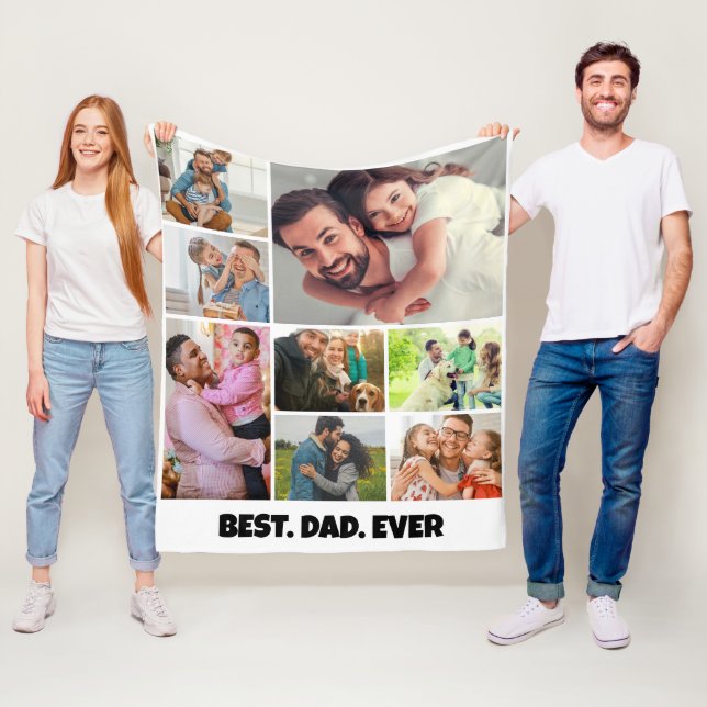Best Dad Ever – 8 Photo Collage Frame Template Fleece Blanket (In Situ)