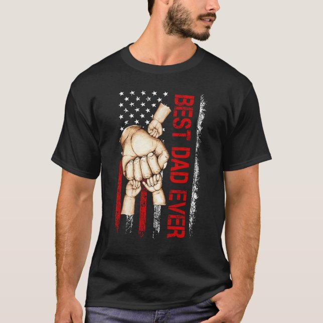 Best Dad Ever America Flag Dad Have 3 Child Father T-Shirt (Front)
