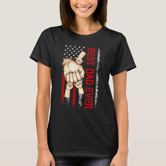 Best Dad Ever America Flag Dad Have 3 Child Father T-Shirt (Front)