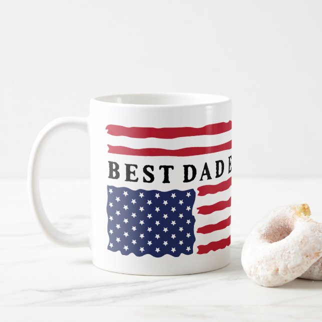 Best Dad Ever American Flag Coffee Mug (With Donut)