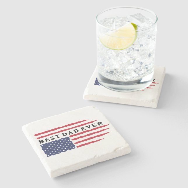 Best Dad Ever American Flag Stone Coaster (Side)