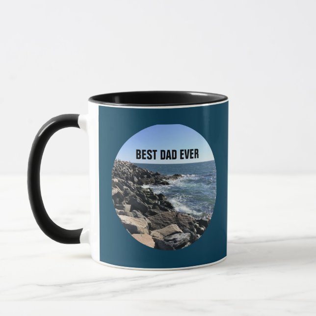 Best Dad Ever Atlantic Ocean Rocky Shore Blue Mug (Left)