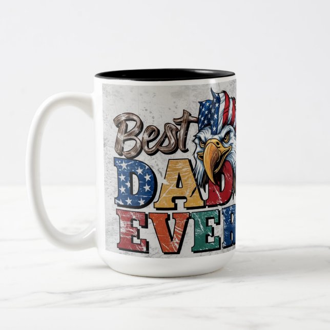 Best Dad Ever Bald Eagle Design Two-Tone Coffee Mug (Left)